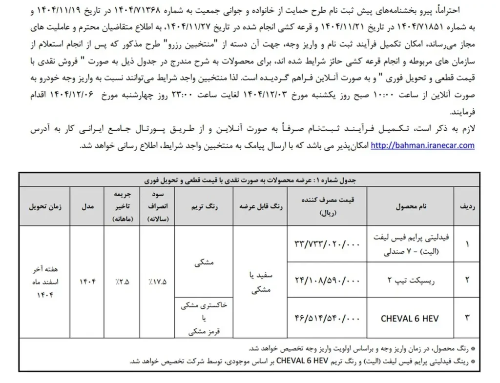 شرایط فروش محصولات بهمن موتور با قیمت قطعی و تحویل فوری