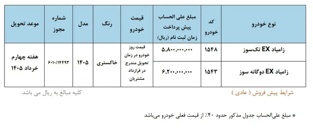 شرایط فروش وانت نیسان و قیمت زامیاد EX سال 1404