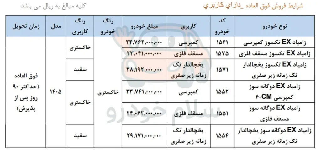 شرایط فروش وانت نیسان و قیمت زامیاد EX 1405 + بخشنامه