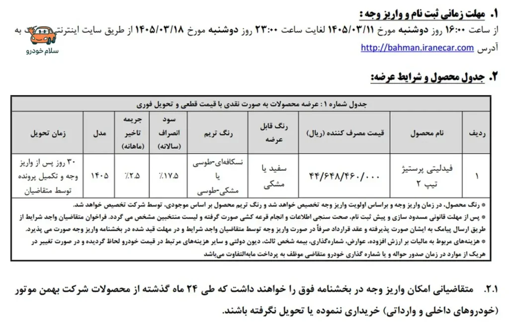 فرصت تکمیل وجه منتخبین قرعه کشی فیدلیتی پرستیژ اعلام شد