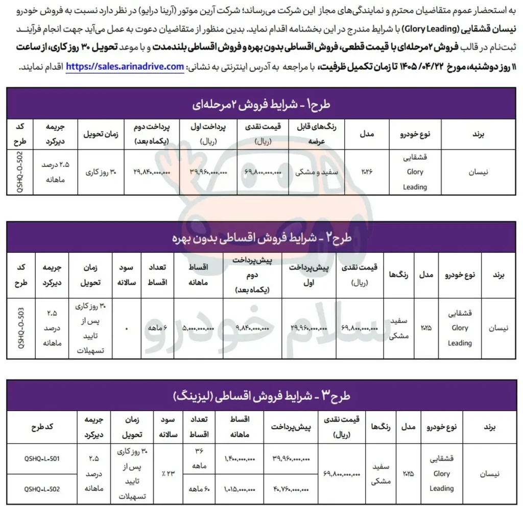 بخشنامه فروش نیسان قشقایی تیر 1405 اعلام شد؛ شرایط فروش نقدی، اقساطی و بدون بهره + جدول کامل و معرفی خودرو
