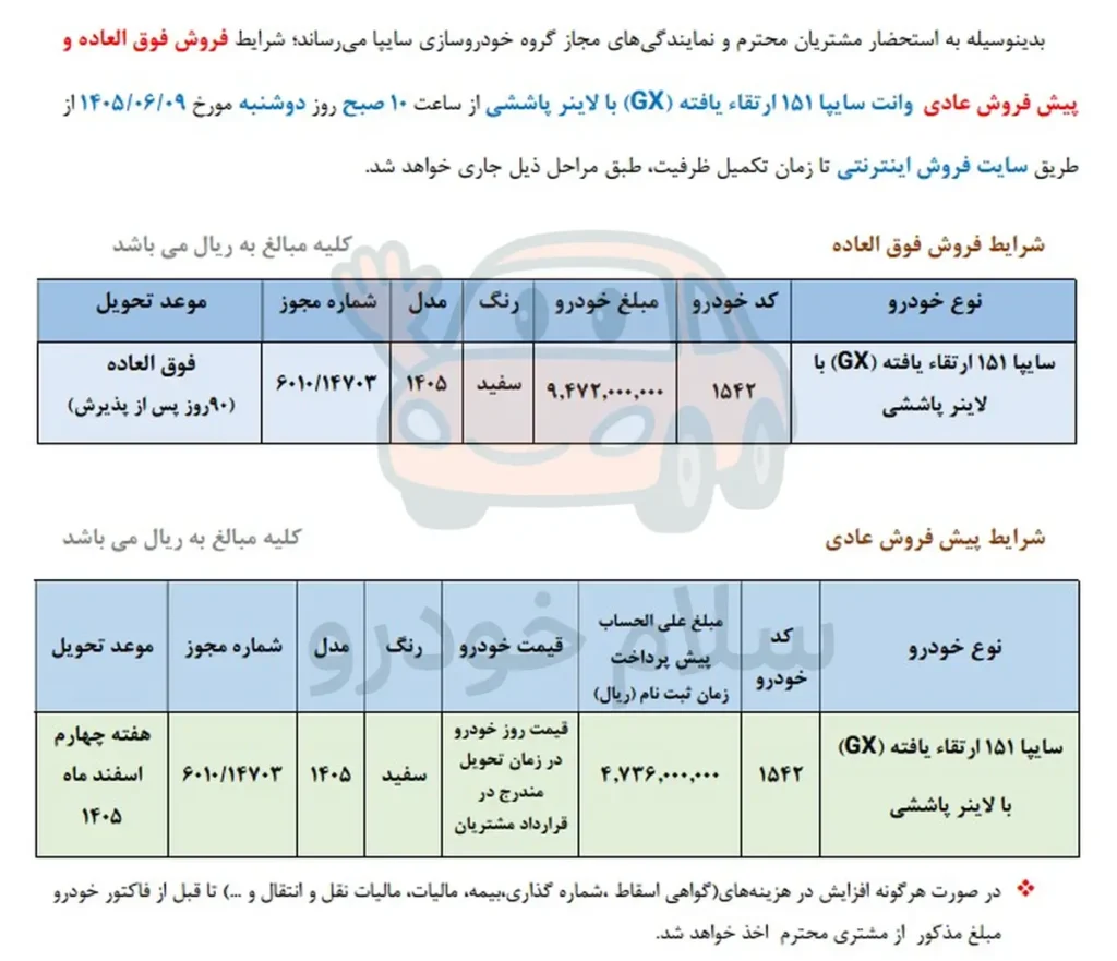 بخشنامه ثبت نام پراید وانت و شرایط فروش وانت 151 سایپا سال 1405 + بخشنامه
